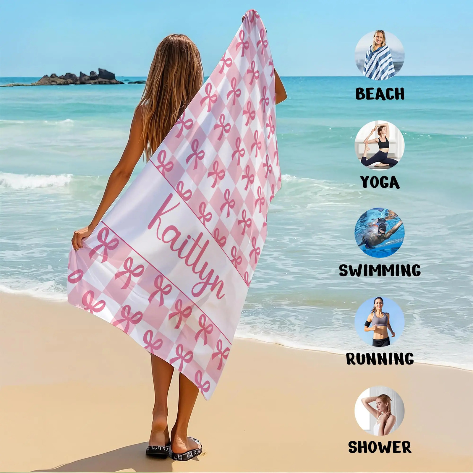 Personalized Beach Towel Custom Name/ Microfiber Towel Thin Quick Dry Absorbent for Beach Swimming Yoga Bath Sports 260622 - view 3
