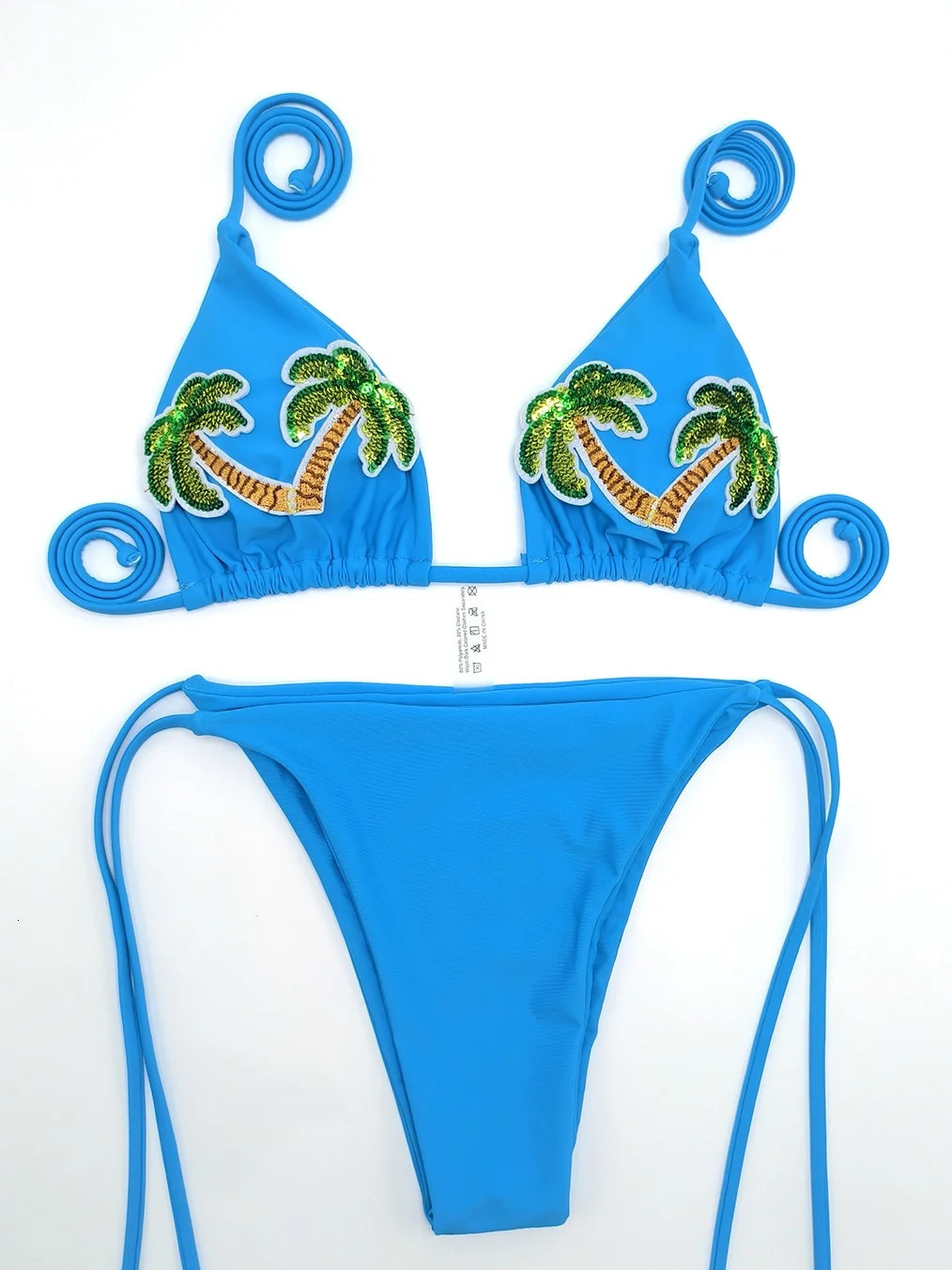 Sexy Sequin Coconut Tree Bikini Set Women Pink Blue Pleate Push Up Bra Micro Swimsuit Beach Bathing Suit Thong Swimwear 260622 - view 5