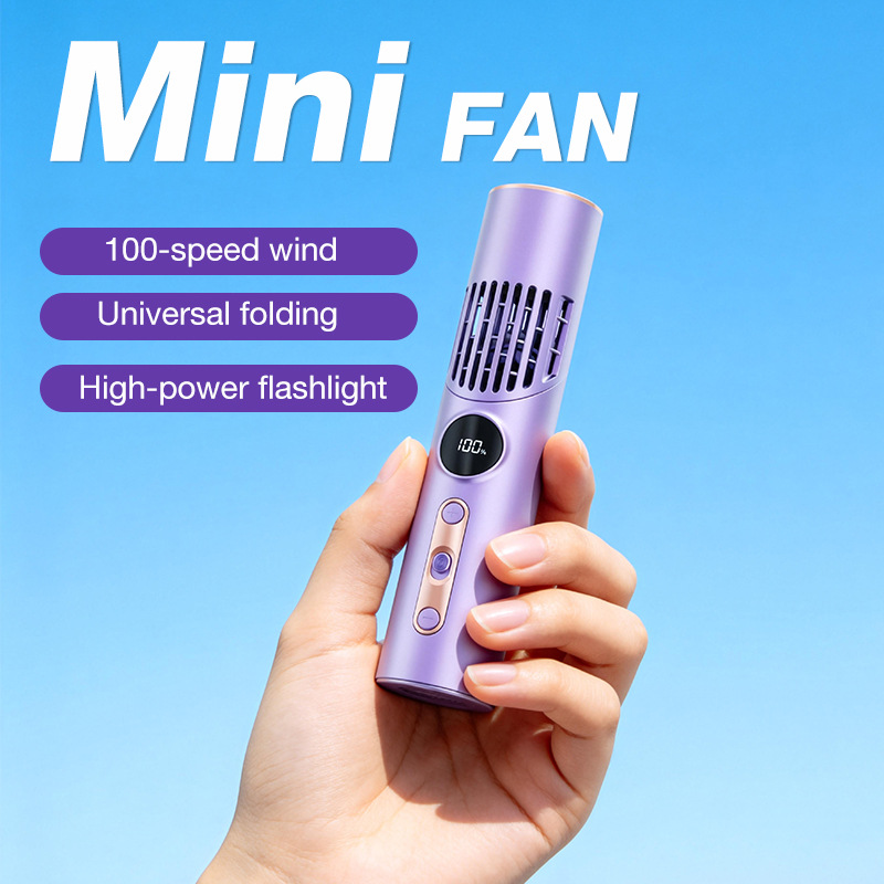 Lipstick Bend Tube Fold Fan 100 Speed Display Flashlight Portable Neck Fan