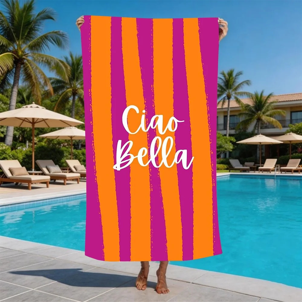 Striped Ciao Bella Print Beach Towel Italian Phrase n Towel for Men and Women Ideal for Summer Beach Trips Activities 260622 - view 5