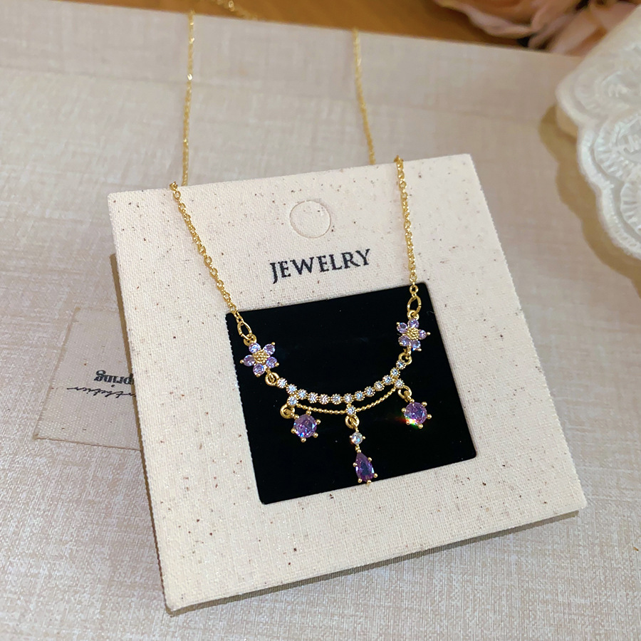 18k real gold plated zircon flower water drop necklace, fashionable and sophisticated collarbone chain, niche exquisite versatile accessory - view 6