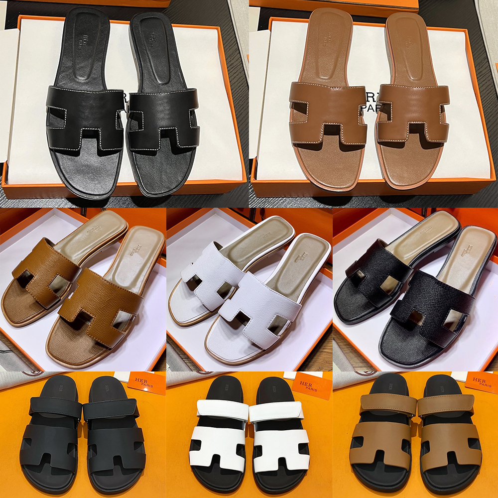 Designer Classic Oran Sandals Women H Logo Leather Slide Slippers Flat Soft Sole Non Slip Casual Beach Outdoor Vacation Daily Wear Fashion Ladies Summer Shoes