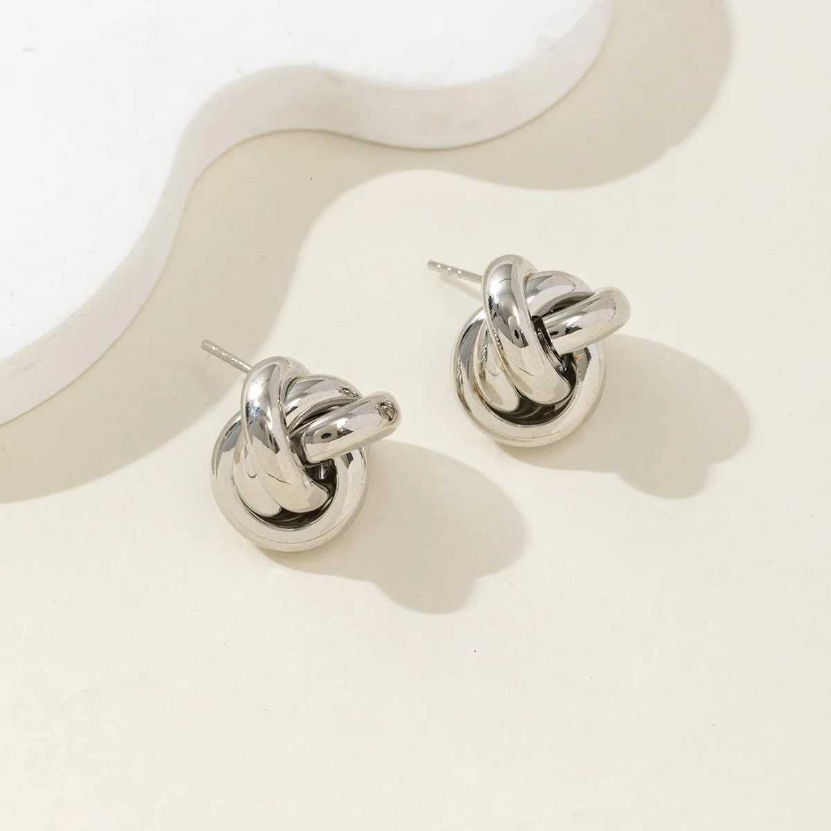 SIlver Color Knot Hoop Gold Earring For Women Shiny Plating Trendy Earring Stud Cute Daily Wear Jewelry Gift M260622 - view 4