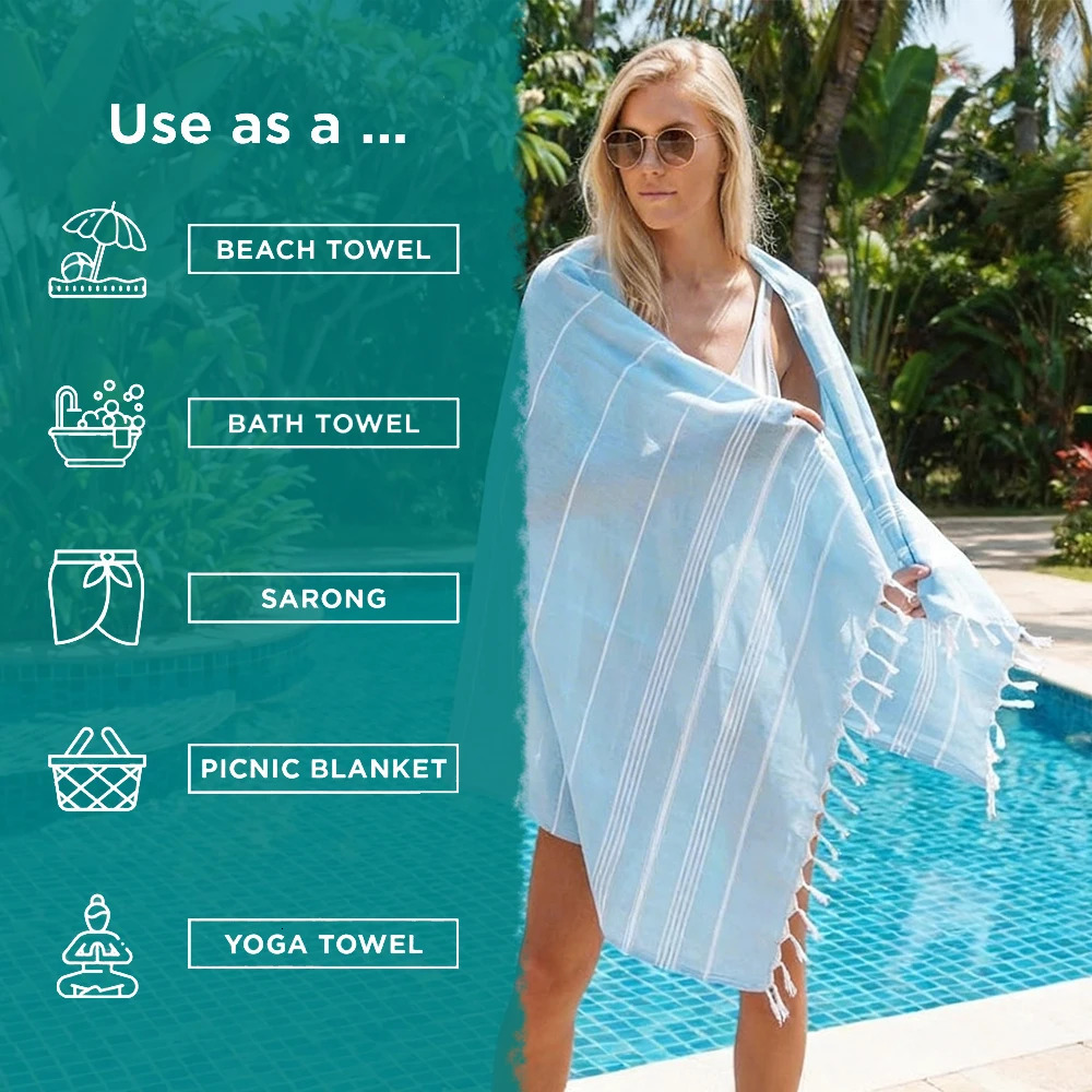 Turkey Beach Towel Shawl Striped Tassel Oversized Bath Towel Absorbent Quick-drying Outdoor Seaside Sand-free 260622 - view 5