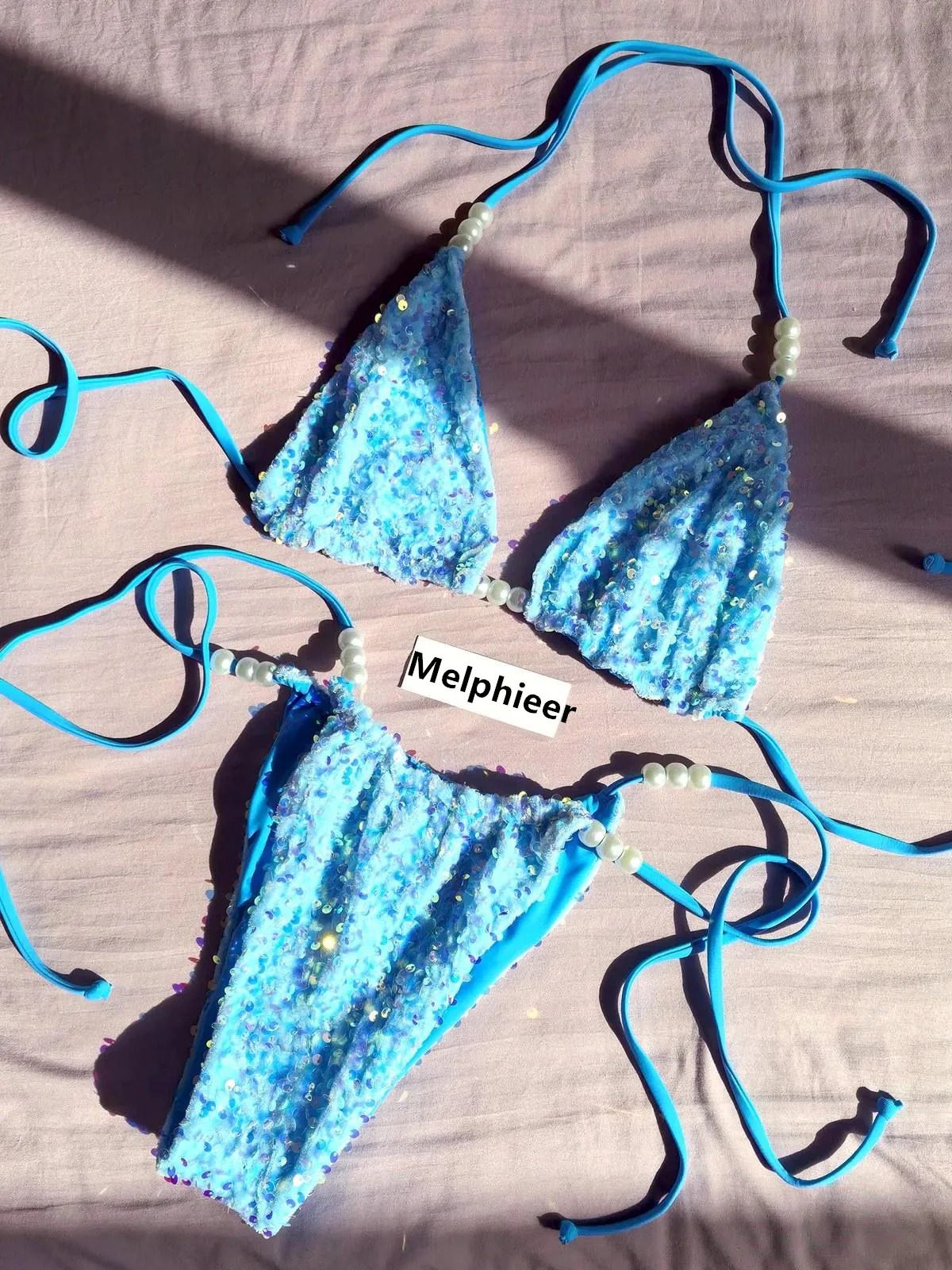 Melphieer Glitter Sequin Bikinis Women 2pcs Bikini Set Luxe Swimsuit Ties Swimwear Biquini Maillot De Bain Swimming Bathing Suit 260622 - view 3