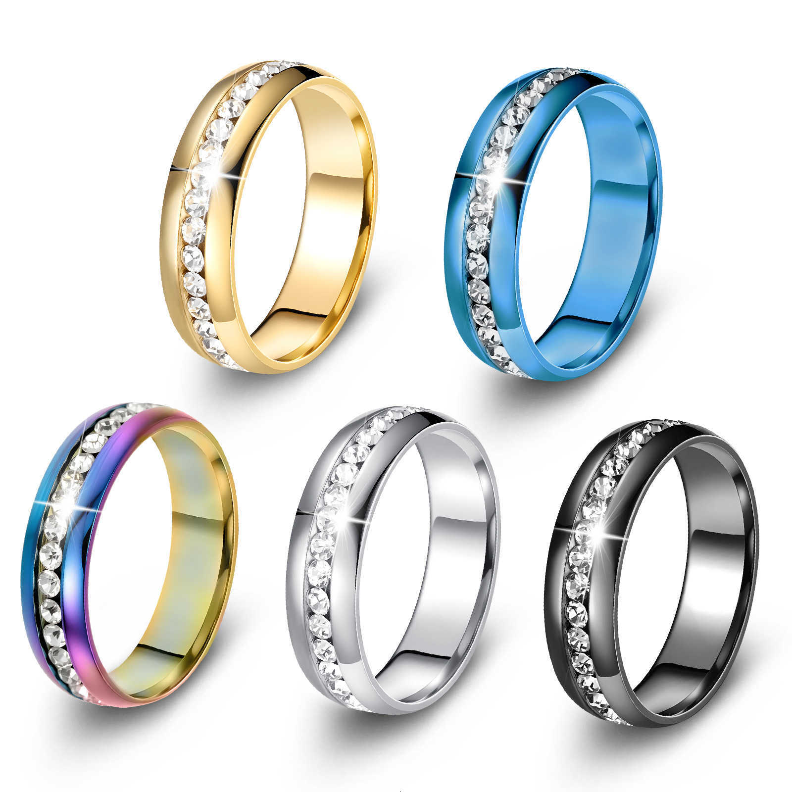 Minimalist fashion single-row diamond ring, stainless steel with diamond setting, high-end gold-plated full diamond ring, Instagram-style jewelryT2606