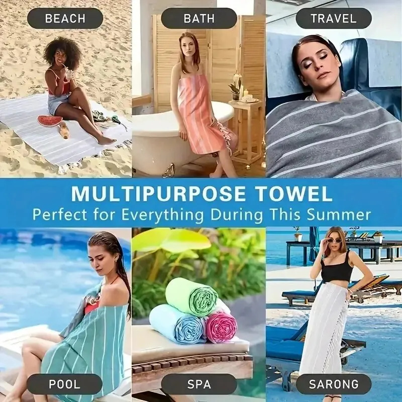 90X180cm Turkish Beach Towel Oversized Sand Free Tassel Quick Dry Swim Extra Large Light Travel for Adults Gifts Accessories 260622 - view 3