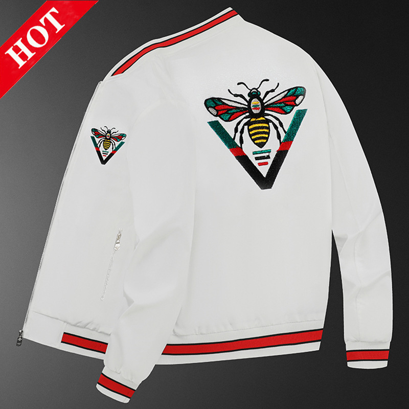 Men's England-Style 100% Cashmere Baseball Jacket, Knee-Length Double-Breasted Coat with Stand Collar, Long Sleeves, Red-and-White Striped Trim, Embro - view 3