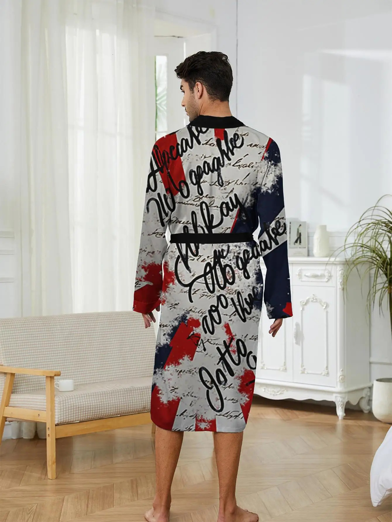 1pc MenS Robes 2026 SpringSummer Graphic Pajamas Robe 3D Printed Nightie for Men Sleepwear Polyester Bathrobe 260625 - view 4