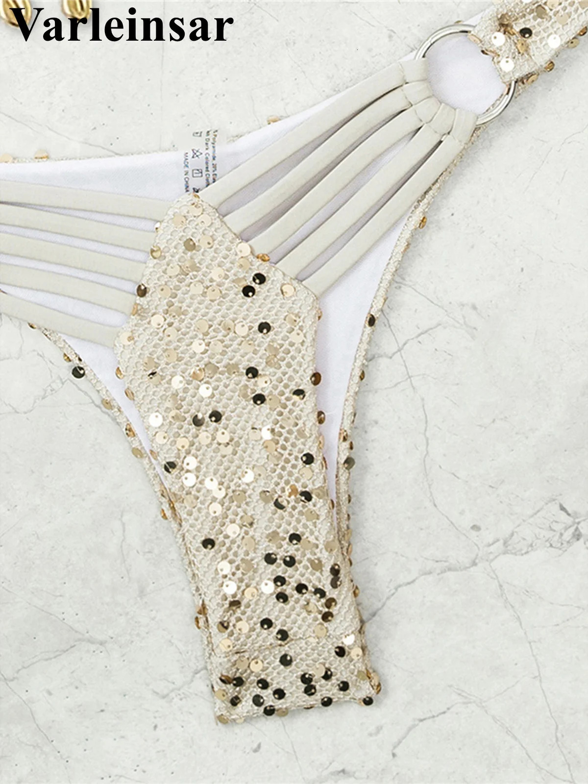Shiny Sequins Halter Bikini Female Swimsuit Women Swimwear Two-pieces Bikini set Brazilian Padded Bather Bathing Suit Swim V7619 260622 - view 5