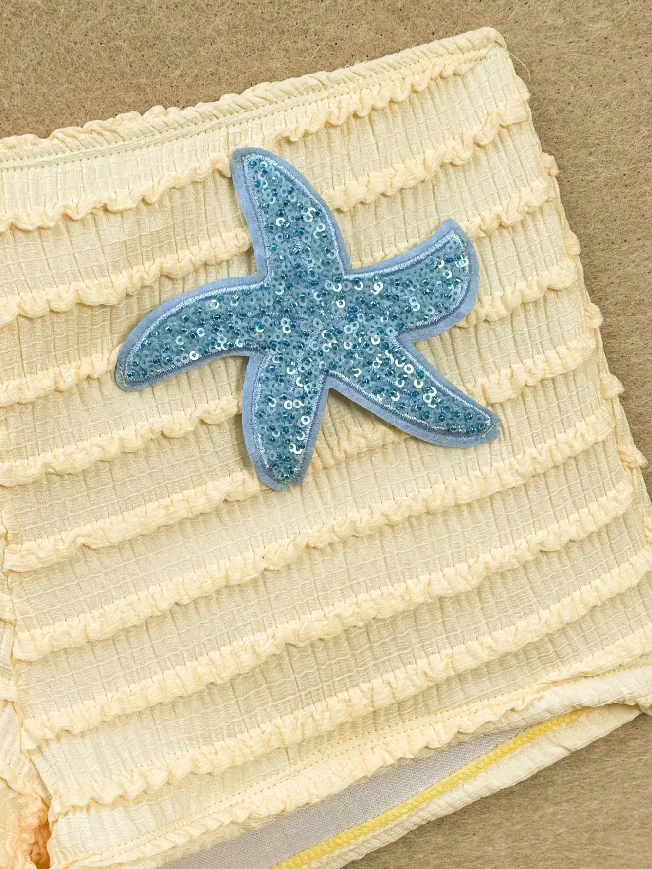 Yellow Ruched Bikini Set With Sequin Starfish Applique Beach Swimwear 260622 - view 7
