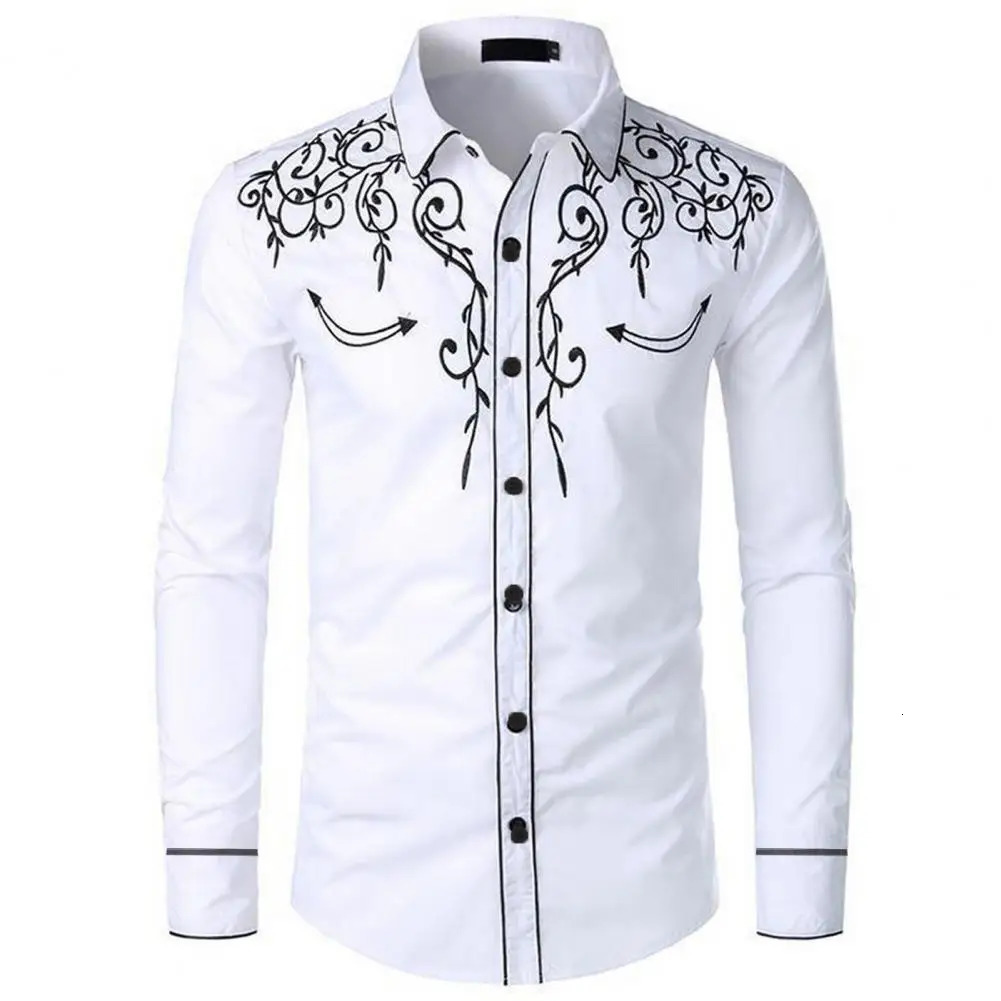 Mens Fashion Embroidered Shirt Western Cowboy Style Long Sleeve Lapel Collar Single Breasted Shirt Embroidery Casual Shirt Top 260623 - view 3