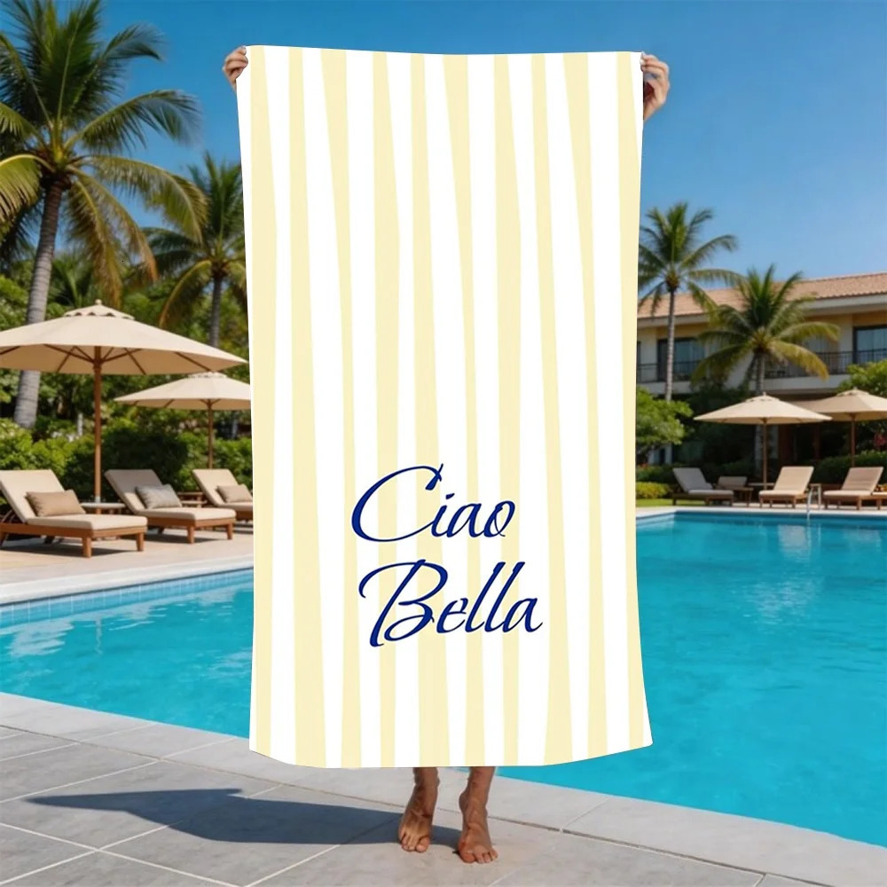 Striped Ciao Bella Print Beach Towel Italian Phrase n Towel for Men and Women Ideal for Summer Beach Trips Activities 260622 - view 4
