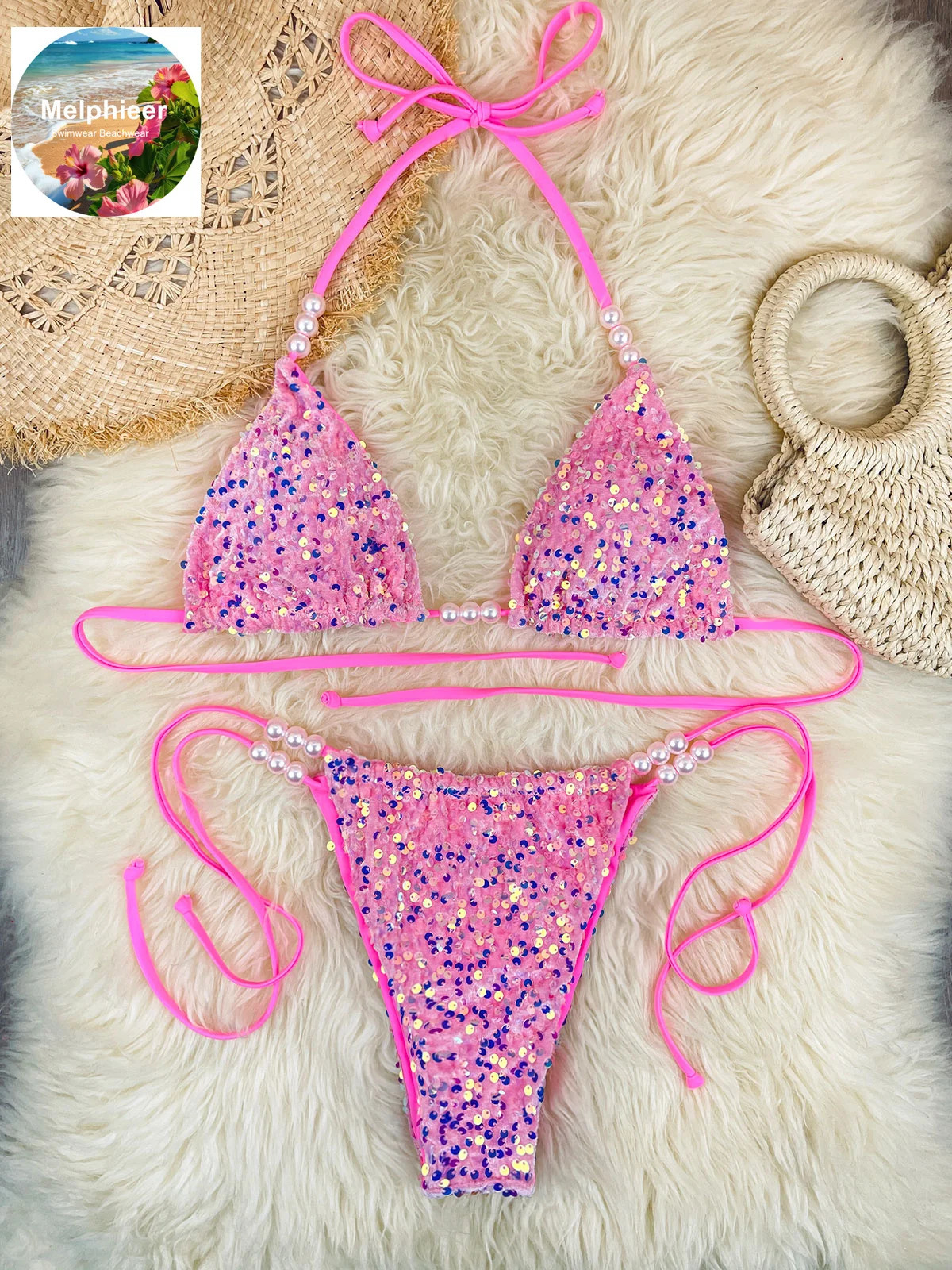 Melphieer 2pcs Luxe Swimwear Symphony Sequins Pearl Bikini Women Swimsuit Beach Fashion Brazilian Bather Bathing Suit Vacay 2026 260622