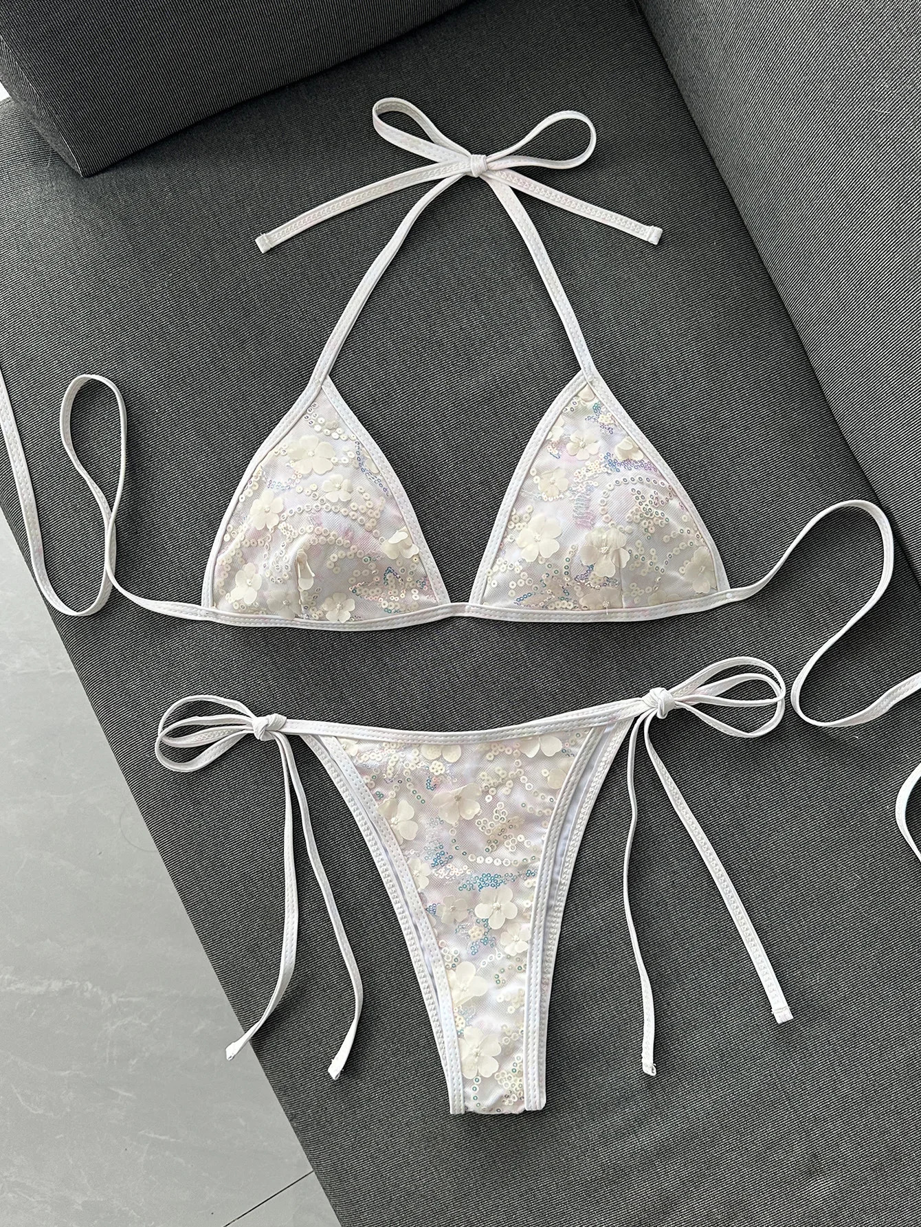 Sexy Shiny Sequin Green Flower Mesh Embroidery Bikini Set 2026 Women Push Up Bra Thong Swimsuit Beach Bathing Suit Mini Swimwear 260622 - view 4
