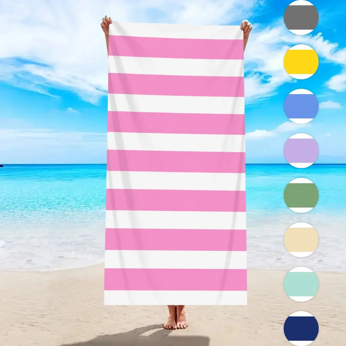 1pc Fashionable Colorful Striped Beach Towel Quick Drying Absorbent Swimming Beach Towel Available in Multiple Colors 260622