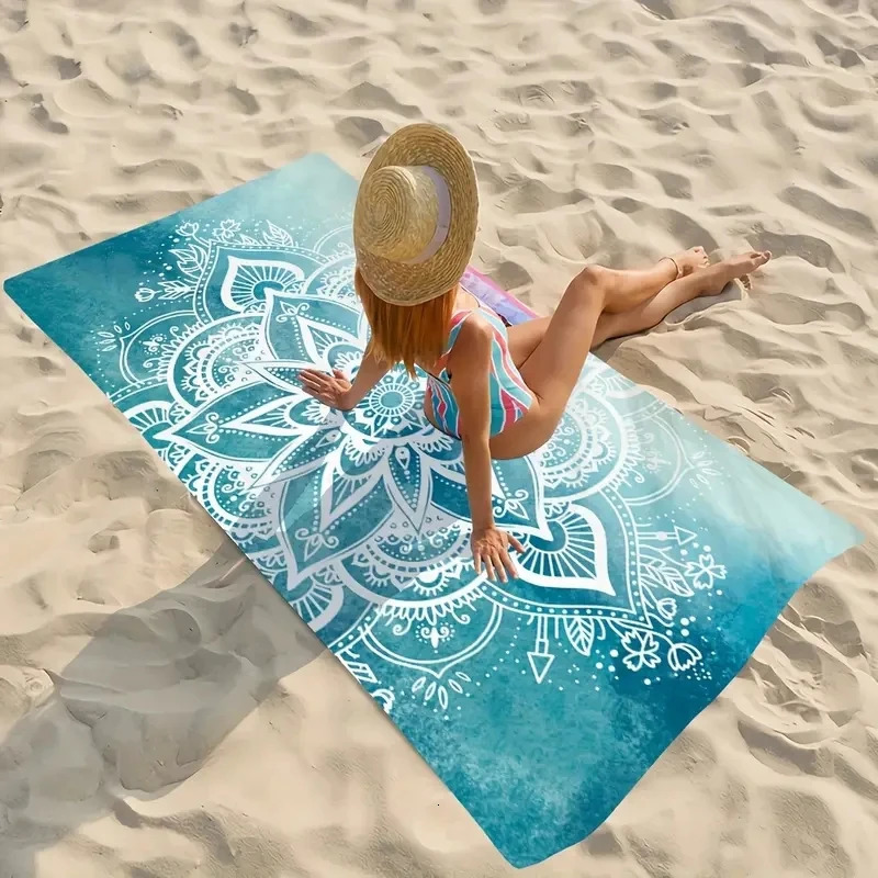 1 set of blue mandala beach towels 90 180cm enlarged size soft and skin friendly with strong water absorption 260622 - view 4