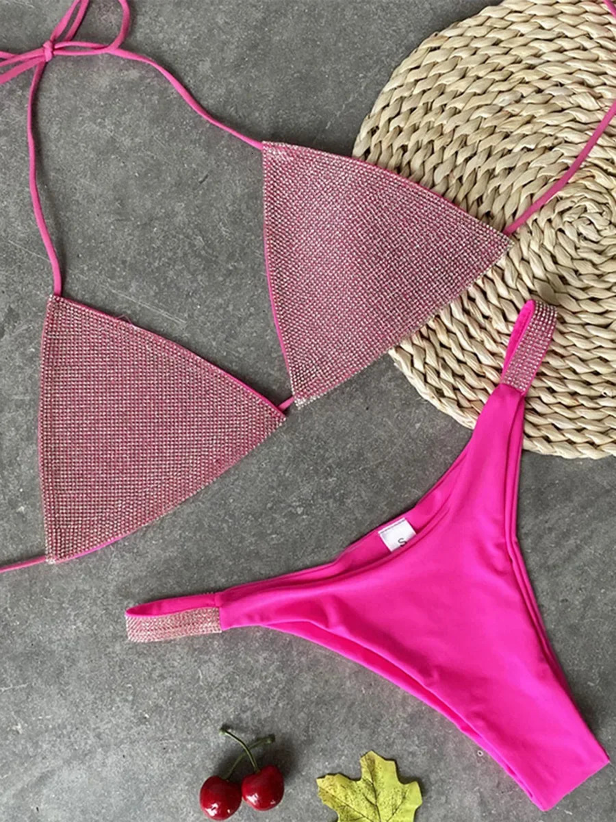 Halter Jewelled Sequins Diamond Bikini Women Swimsuit Female Swimwear Two Pieces Bikini Set Mini Micro Bathing Suit Swim Lady 260622 - view 4