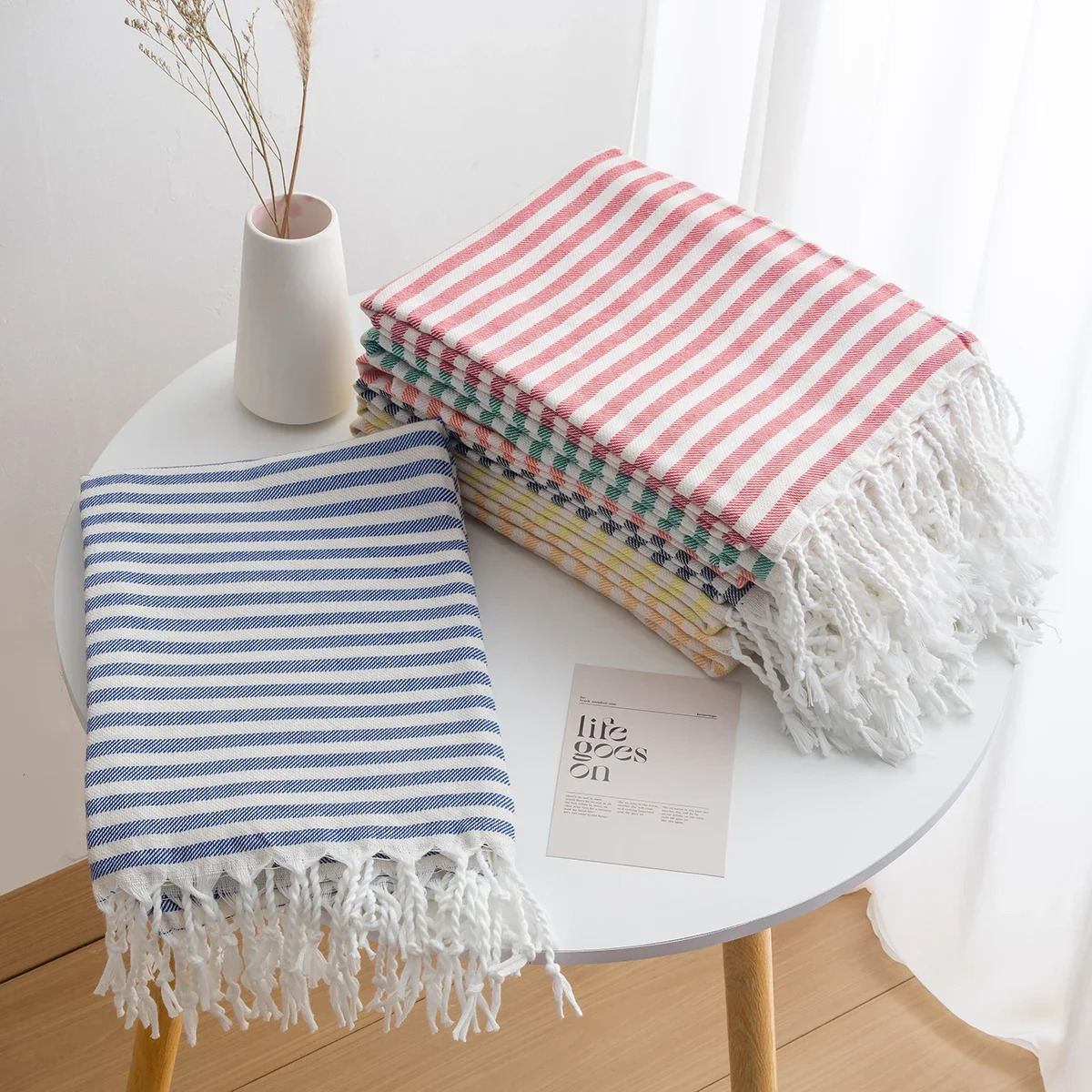 Cotton Turkish Striped Beach Towel 90180CM Sauna Spa Gym Sport Fitness Fringed Bath Towel Kitchen Soft Absorbent Quick Drying 260622 - view 5