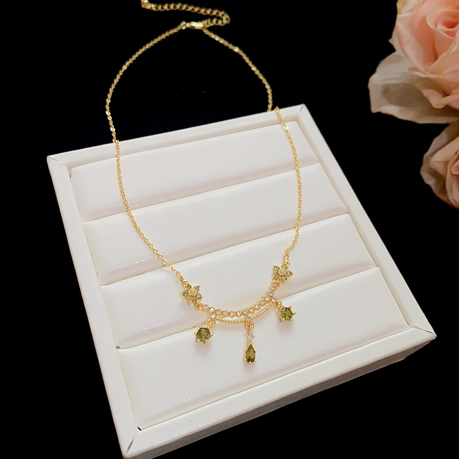 18k real gold plated zircon flower water drop necklace, fashionable and sophisticated collarbone chain, niche exquisite versatile accessory - view 7