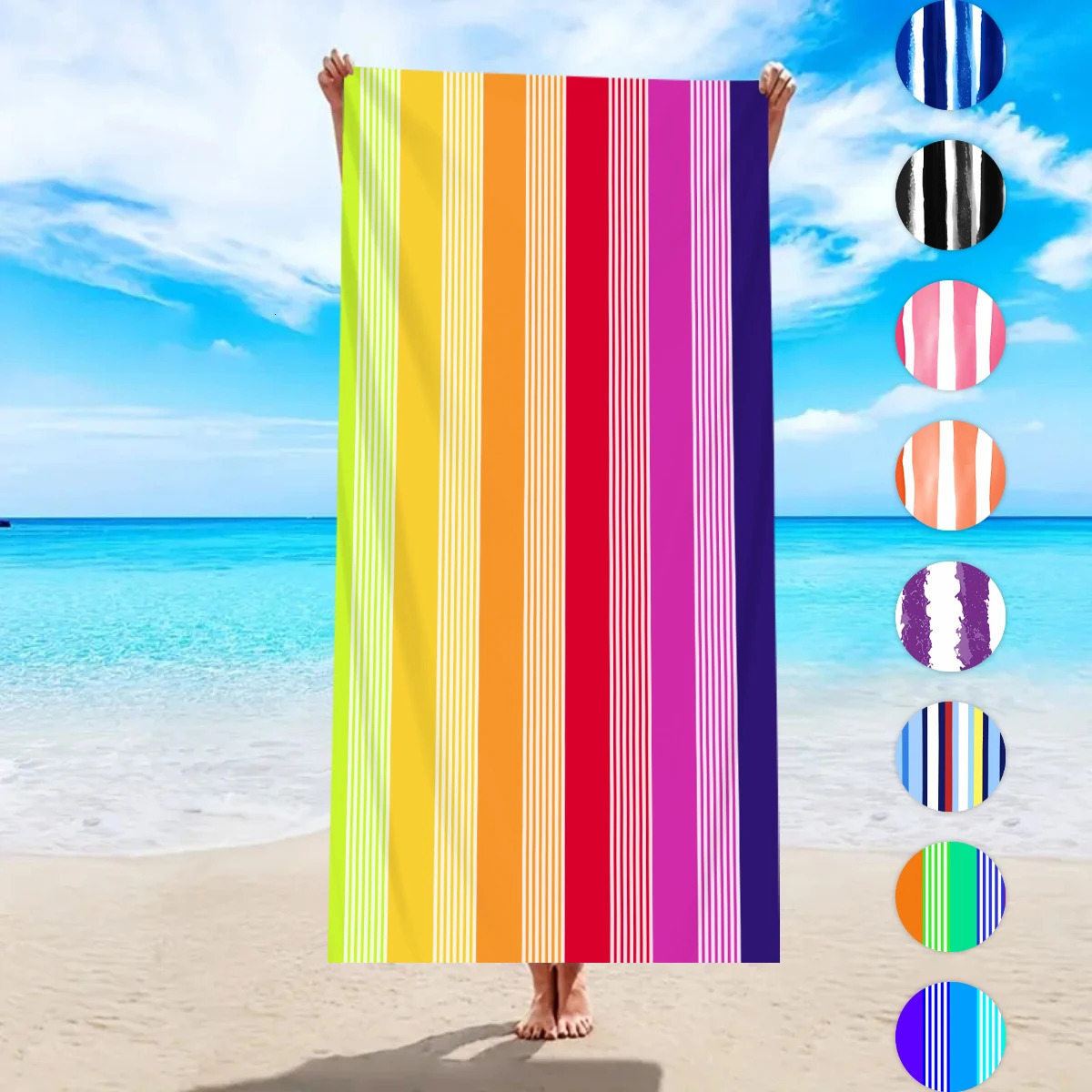 1pc fashionable colorful striped large beach towel quick drying absorbent swimming beach towel available in multiple colors 260622