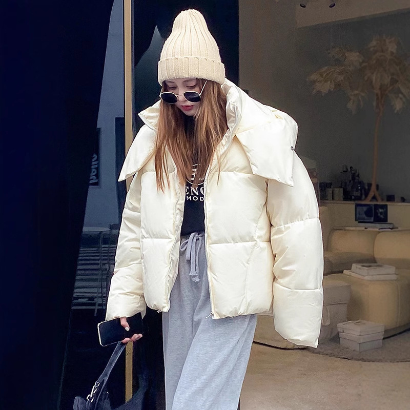 2025 Winter Womens Short Hooded Puffer Jacket Versatile Cotton Coat with Unique Style Slimming and Loose Fit Korean Version 251110