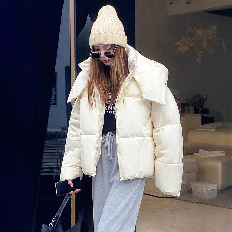 2025 Winter Womens Short Hooded Puffer Jacket Versatile Cotton Coat with Unique Style Slimming and Loose Fit Korean Version 251110