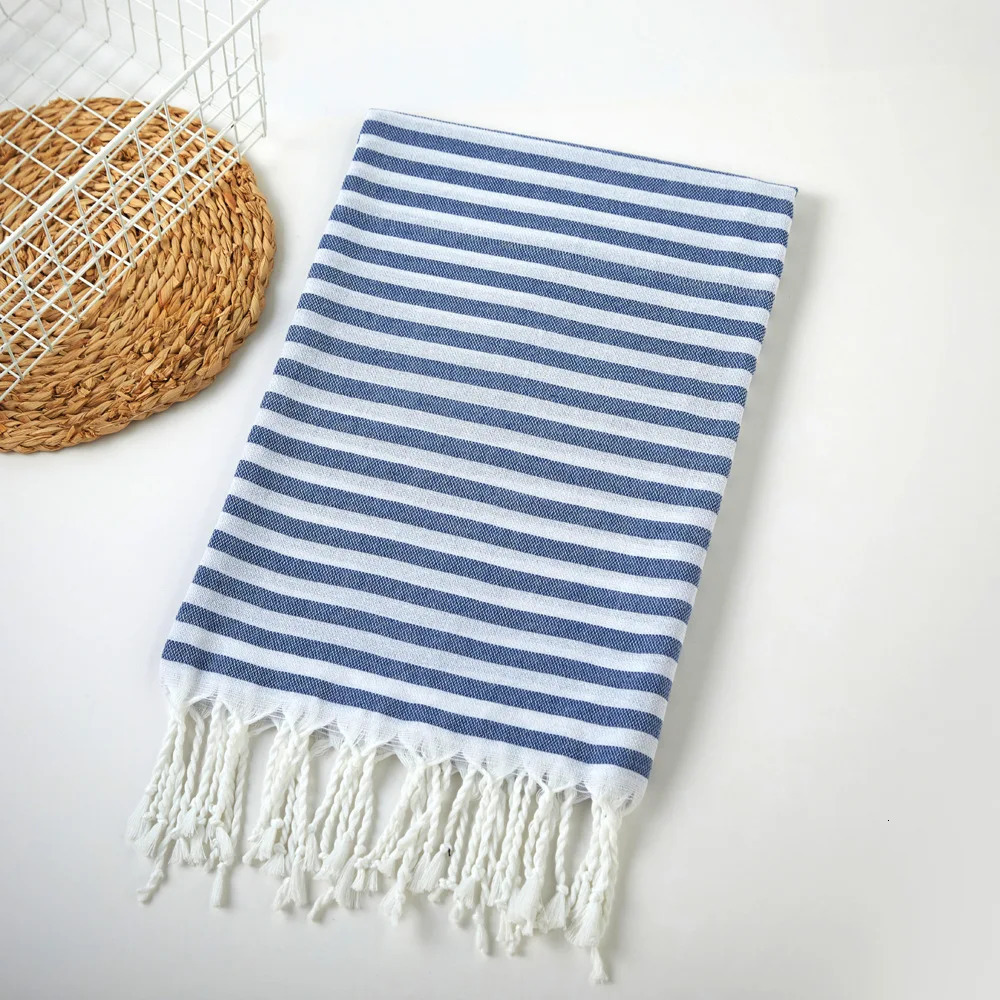 100x200cm Blue Stripes Tassel Turkish Beach Towel Extra Large Thickened Absorbent Fitness Fringed Bath Towel for Outdoor Use 260622 - view 7