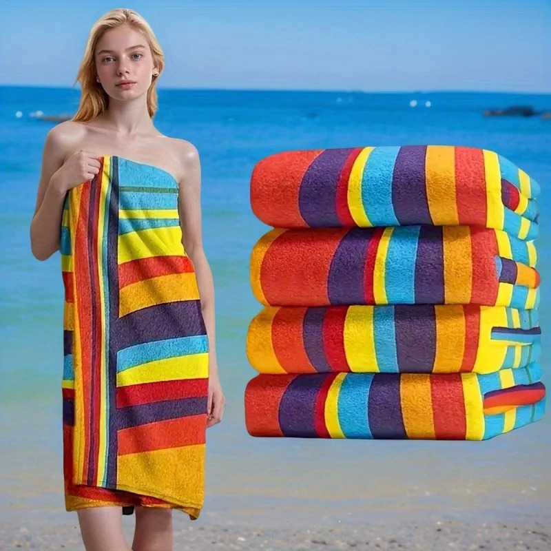 Colored Classic Multi-Color Stripe Beach Pool Towel - Large Beach Towel - Soft Absorbent Colorful Towels 260622