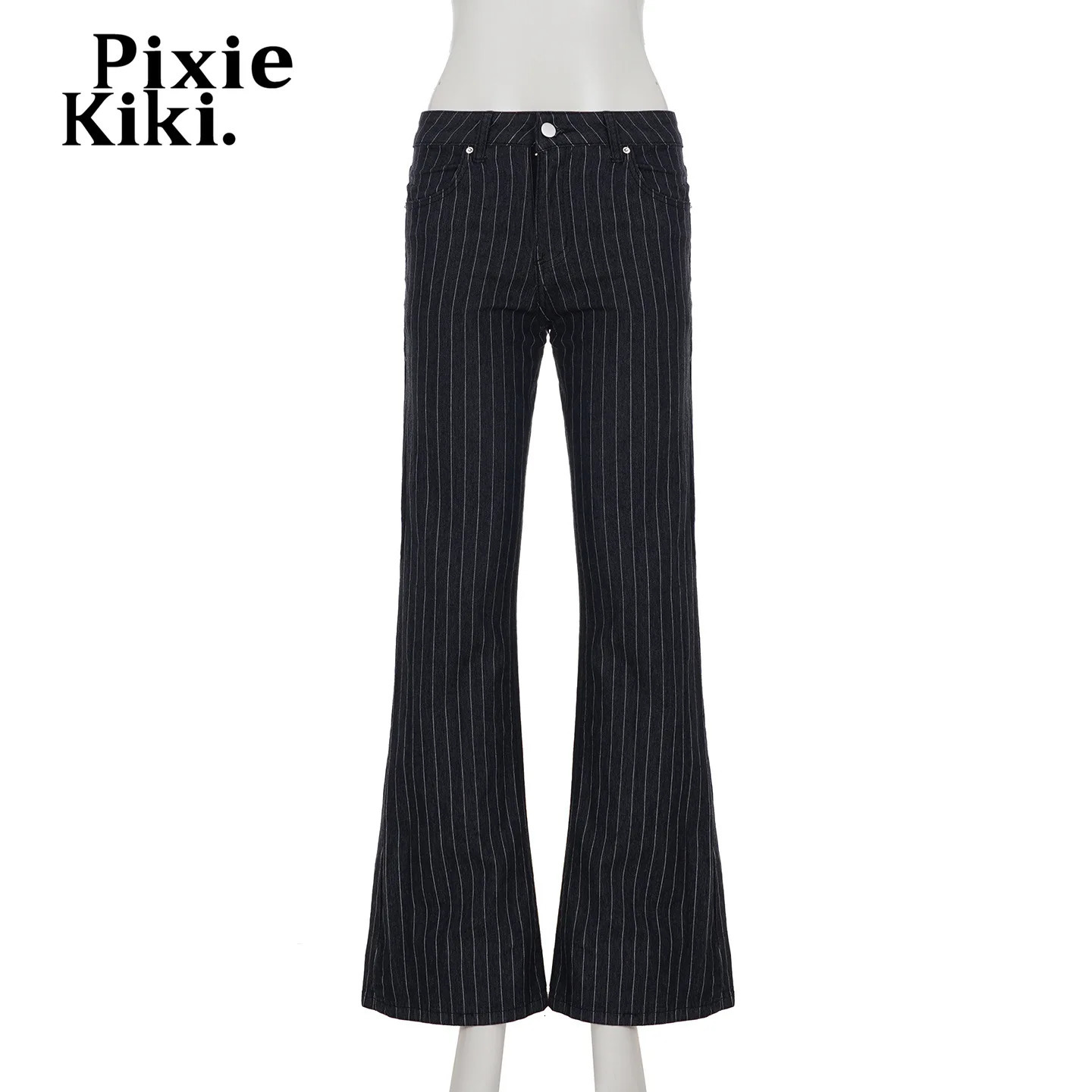 PixieKiki 2000s Clothes Y2k Low Rise Boot Cut Jeans Woman Casual Black Striped Denim Trousers Streetwear Flare Pants P77-FC43 260624 - view 6