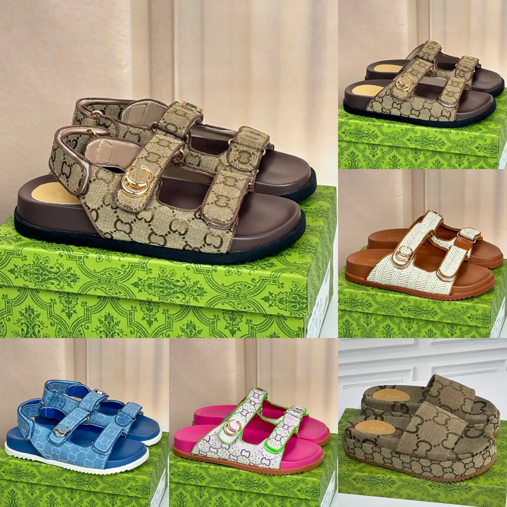 With box Designer Sandal slippers fashion slipper Sandals Platform slider embroidered canvas Flat Mules Platform Embroidered Linen High Heel Sandal platform Shoe