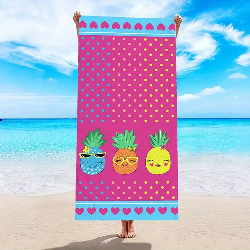 Beach Towel Cute Pineapple Pattern Sun Protection Windproof Suitable for Swimming Pool Camping Travel Blanket 260622