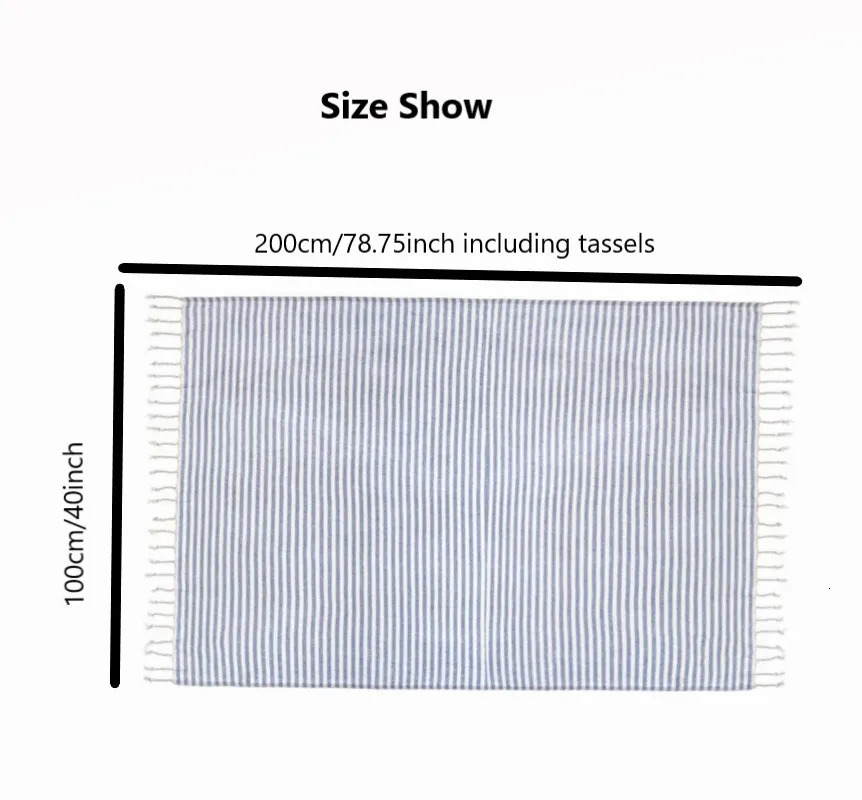 100x200cm Blue Stripes Tassel Turkish Beach Towel Extra Large Thickened Absorbent Fitness Fringed Bath Towel for Outdoor Use 260622 - view 3