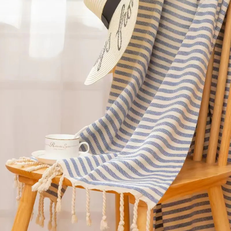 100x200cm Blue Stripes Tassel Turkish Beach Towel Extra Large Thickened Absorbent Fitness Fringed Bath Towel for Outdoor Use 260622 - view 6