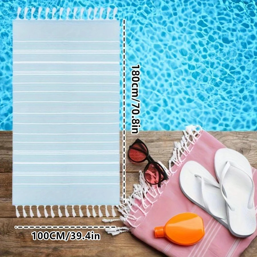 100180 Large Size Turkish Beach Towel with Tassel Stripes Quick Dry Soft Shawl for Outdoor Picnic Mat 260622 - view 3