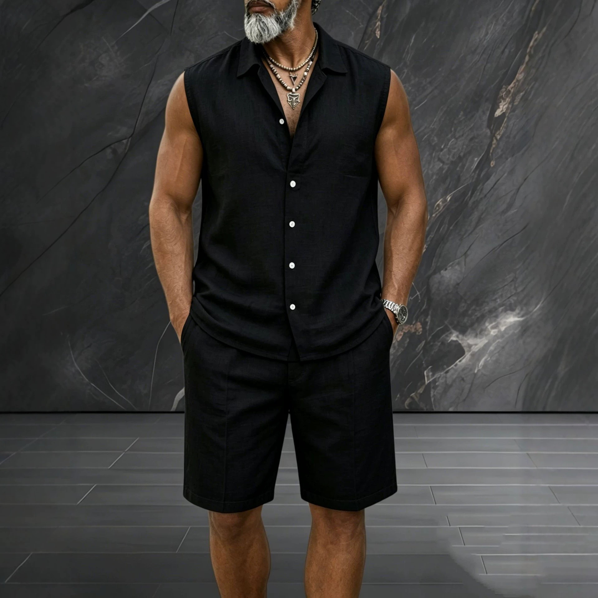 Mens Summer Short Two Piece Set Fashion Sleeveless Tops T-shirt And Shorts Slim Sets Men Designer Clothes Tracksuits track suits - view 5