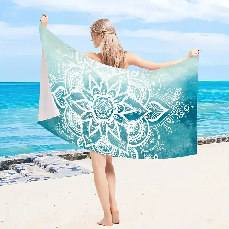 1 set of blue mandala beach towels 90 180cm enlarged size soft and skin friendly with strong water absorption 260622 - view 3