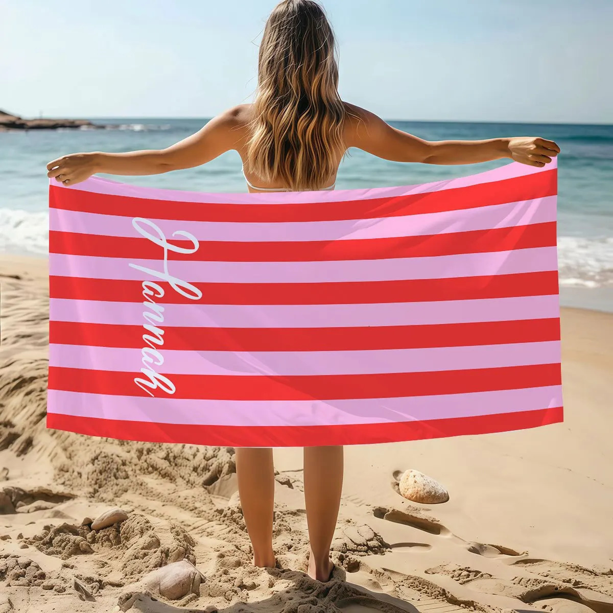 Personalized Striped Beach Towel Custom Name/ Microfiber Towel Thin Quick Dry Absorbent for Beach Swimming Yoga Bath Sports 260622 - view 6