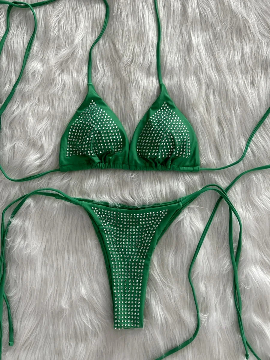 Shiny Sequin Diamond Bikini Women Swimwear Female Swimsuit Two-pieces Bikini Set Wrap Around Halter Bathing Suit Swim Beach Wear 260622 - view 4