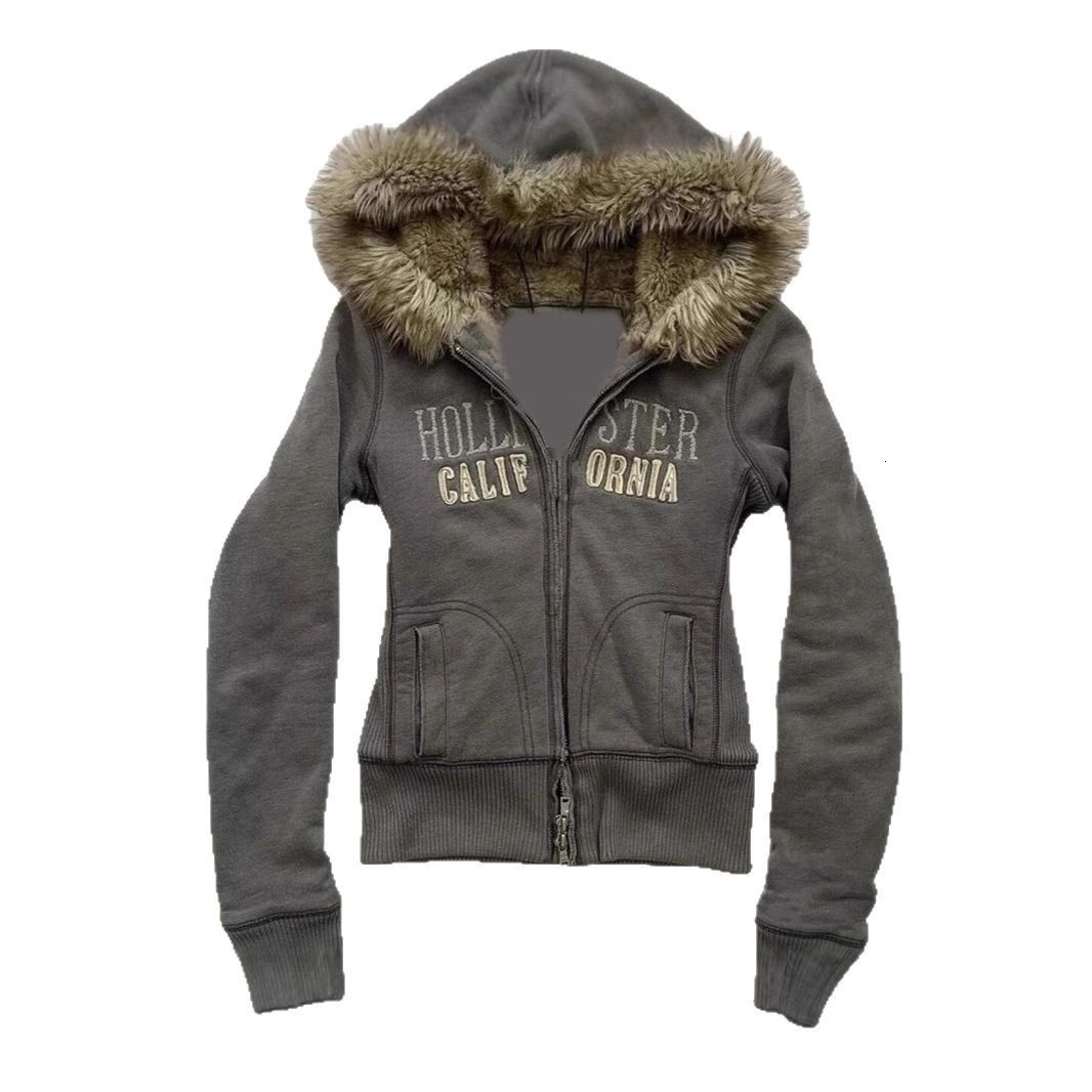 Y2K American Vintage Embroidered Letter Hoodie Women Winter Cardigan Coat Top 251231