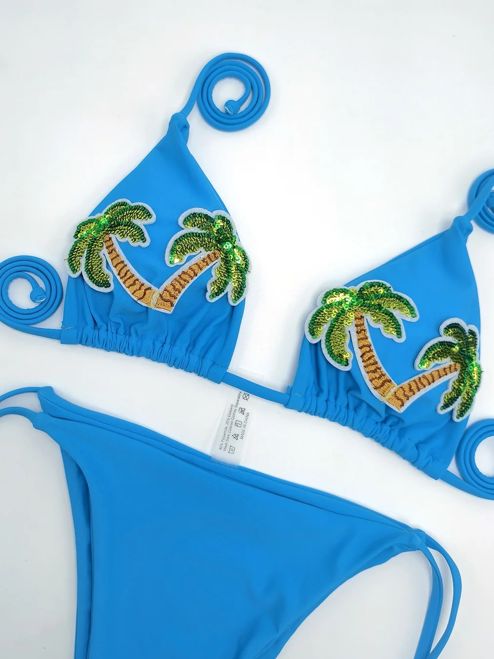 Sexy Sequin Coconut Tree Bikini Set Women Pink Blue Pleate Push Up Bra Micro Swimsuit Beach Bathing Suit Thong Swimwear 260622 - view 6