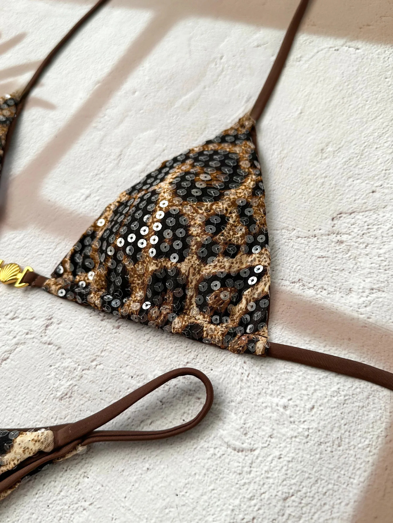 Shiny Sequin Coffee Leopard Print Bikini Set Women Halter Push Up Bra Triangle Swimsuit 2026 Beach Bathing Suit Holiday Swimwear 260622 - view 4