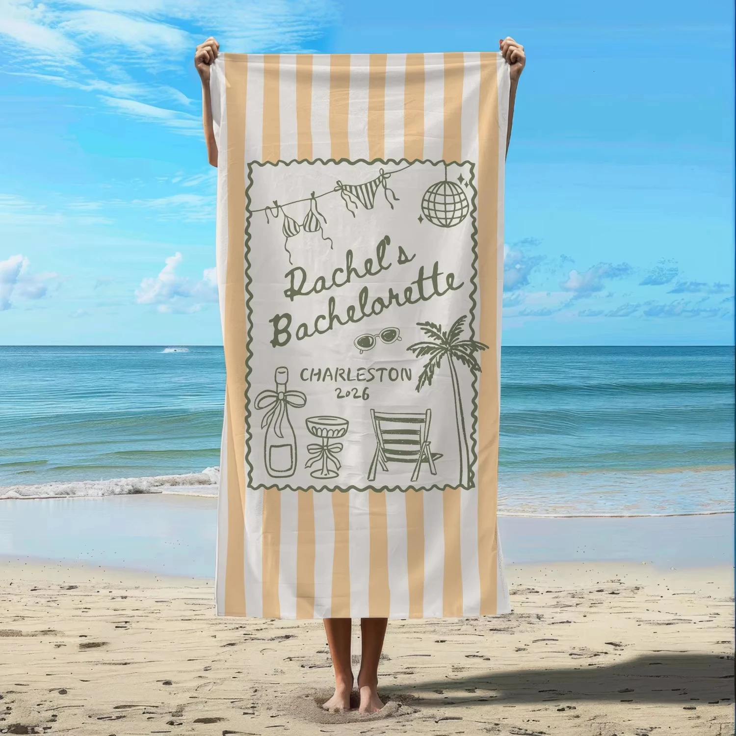 Pink Stripe Beach Towel for Women Cute Coastal Party Bachelorette Summer Gym Sports Swimming Towel 260622 - view 5