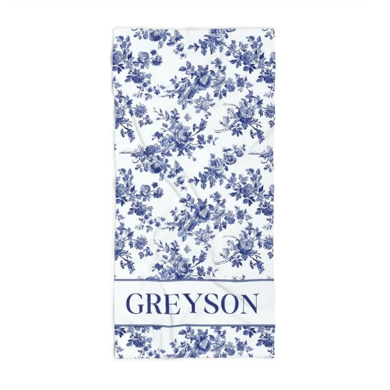 Custom Beach Towel Personalized Beach Towel Blue Toile Bachelorette Beach Towel Art Towel Bulk Discount 260622 - view 5