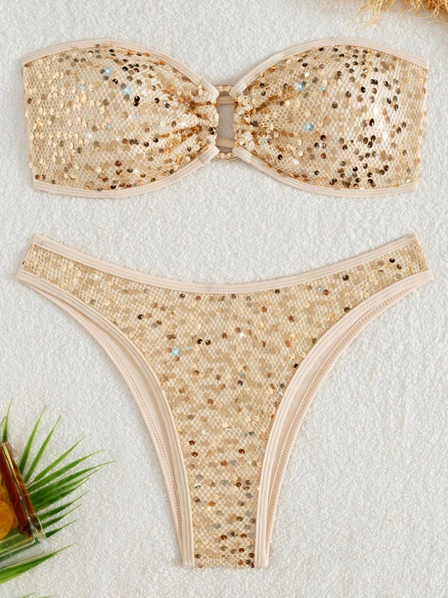Sequins Shiny Mesh Bandeau Bikini Female Swimsuit Women Swimwear Two-pieces Bikini Set Brazilian Bather Bathing Suit Swim Lady 260622 - view 3