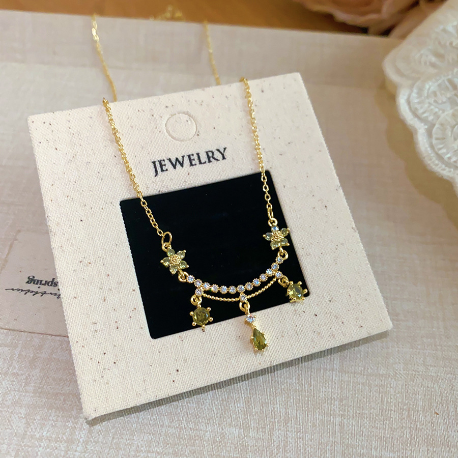 18k real gold plated zircon flower water drop necklace, fashionable and sophisticated collarbone chain, niche exquisite versatile accessory - view 9