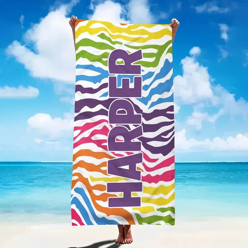 Personalized Flowers Beach Towels Girls Trip Custom Heart Wave Beach Towel With Name Summer Holiday Vacation Pool Camp Gift 260622 - view 4