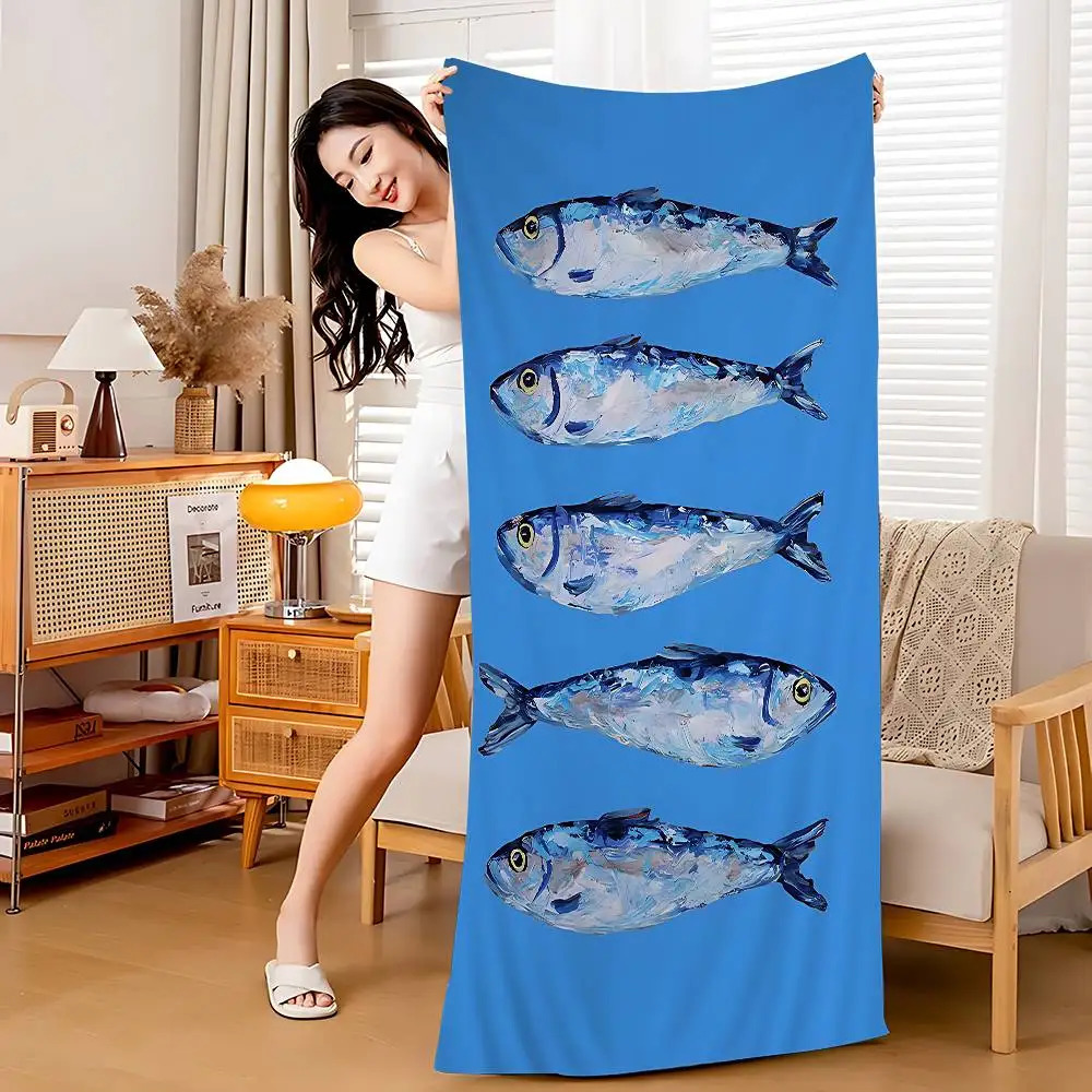 Soft Towel Colorful Sardine Fish Ocean Microfiber Printed Beach Towel Mountain Climbing Yoga Beach Swimming Running Absorbent 260622CJ - view 7