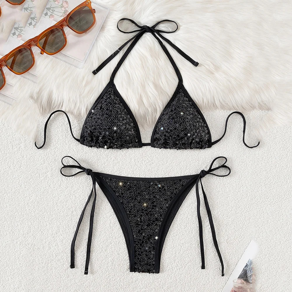 Pink Mesh Sequin Halter String Triangle Bikini Damen Micro Thong Sexy Swimsuit Women 2026 Bathing Suits Swimwear Bikinis Sets 260622 - view 7