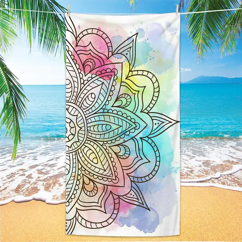 Microfiber Green Floral Sand Free Beach Towels Quick-Dry Palm Leaves Mandala Summer Swimming Pool Bath Towel for Adult Travel 260622 - view 7
